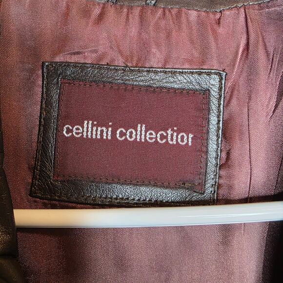 Vintage 90s Cellini Collection Men's Brown Leather Jacket Sz 40L - Picture 7 of 11